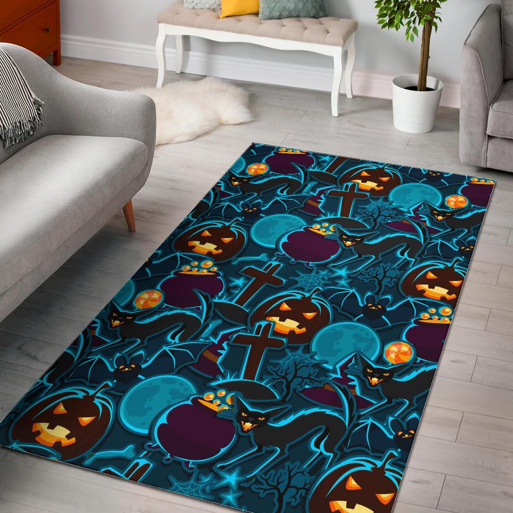 Halloween Pumpkin Cat Pattern Area Rug