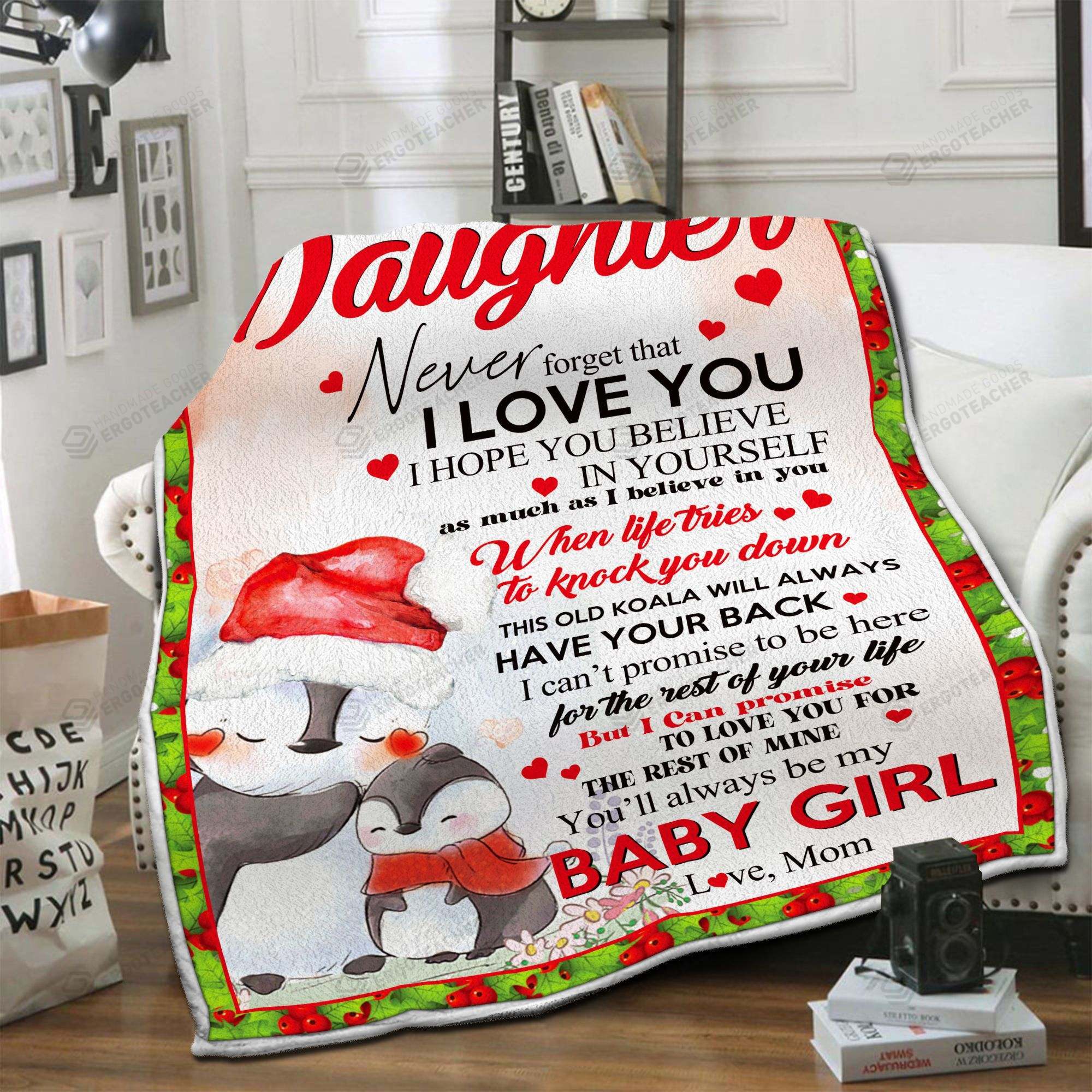 Personalized Penguin Never Forget That I Love You To My Daughter From Mom Sherpa Fleece Blanket Great Customized Blanket Gifts For Birthday Christmas Thanksgiving