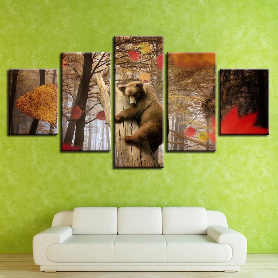 Animal Dog Bear Is In The Forest Animal 5 Panel Canvas Art Wall Decor