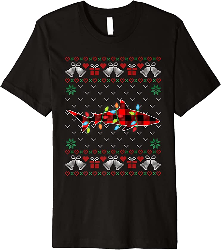 Shark Lover Funny Xmas Lights Ugly Christmas Sweater Premium T-Shirt