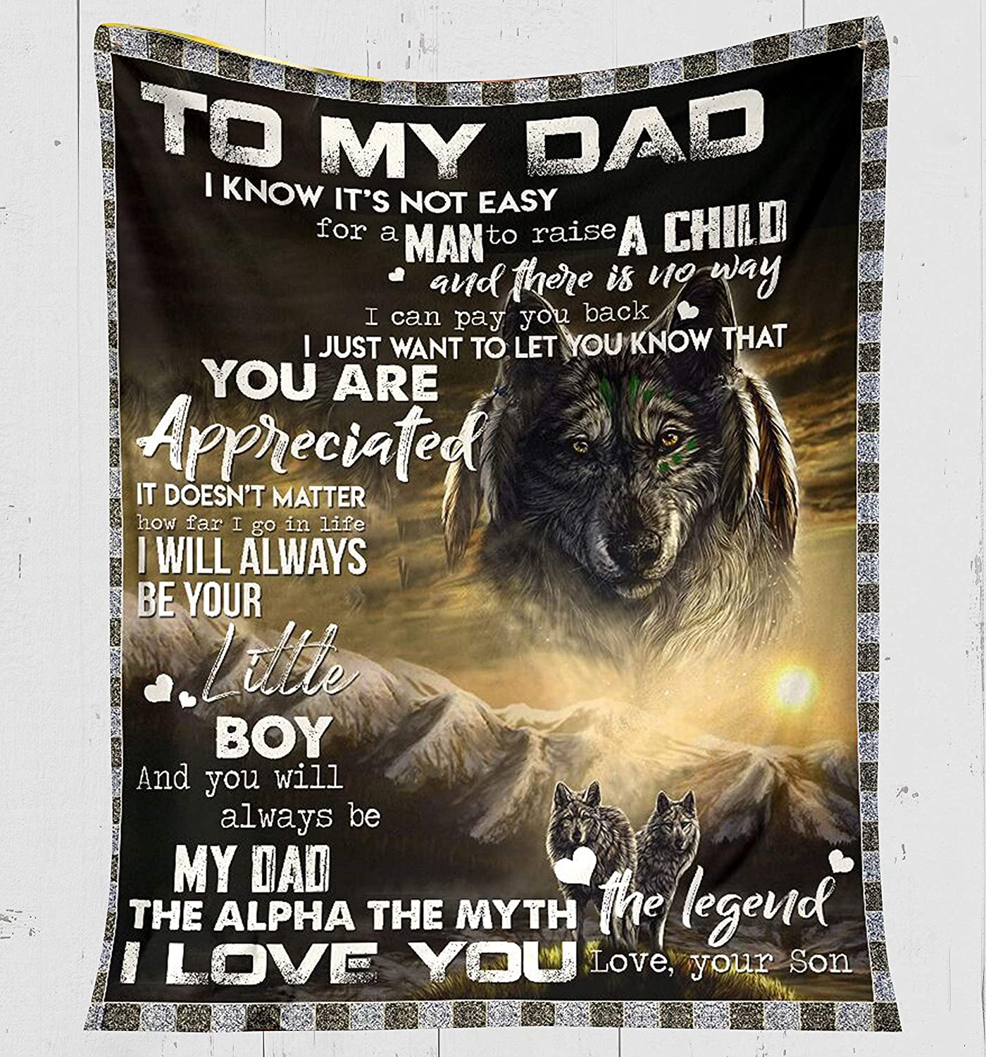 Fleece Blanket -Wolf Fleece Blanket-to My Dad-I Love You-Fleece Blanket 3D Soft Cozy Lightweight Durable Plush Throw Blanket for Bedroom Living, Gift for Father