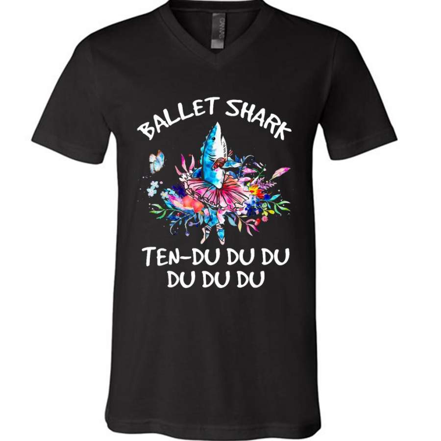 Ballet Shark Ten-Du Du Du Du – Canvas Unisex V-Neck Shirt