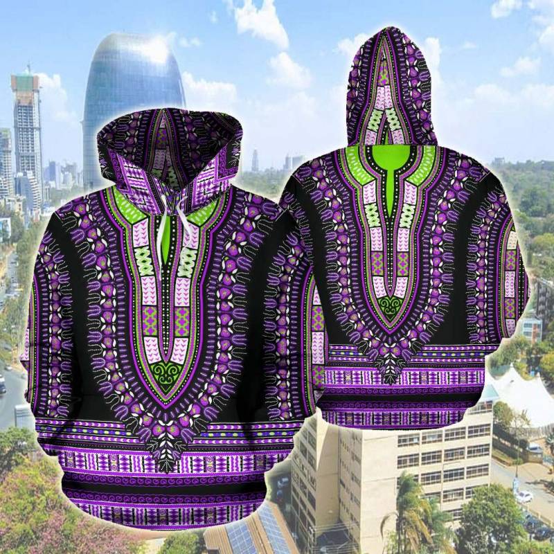 African Dashiki Violet All Over Print Hoodies