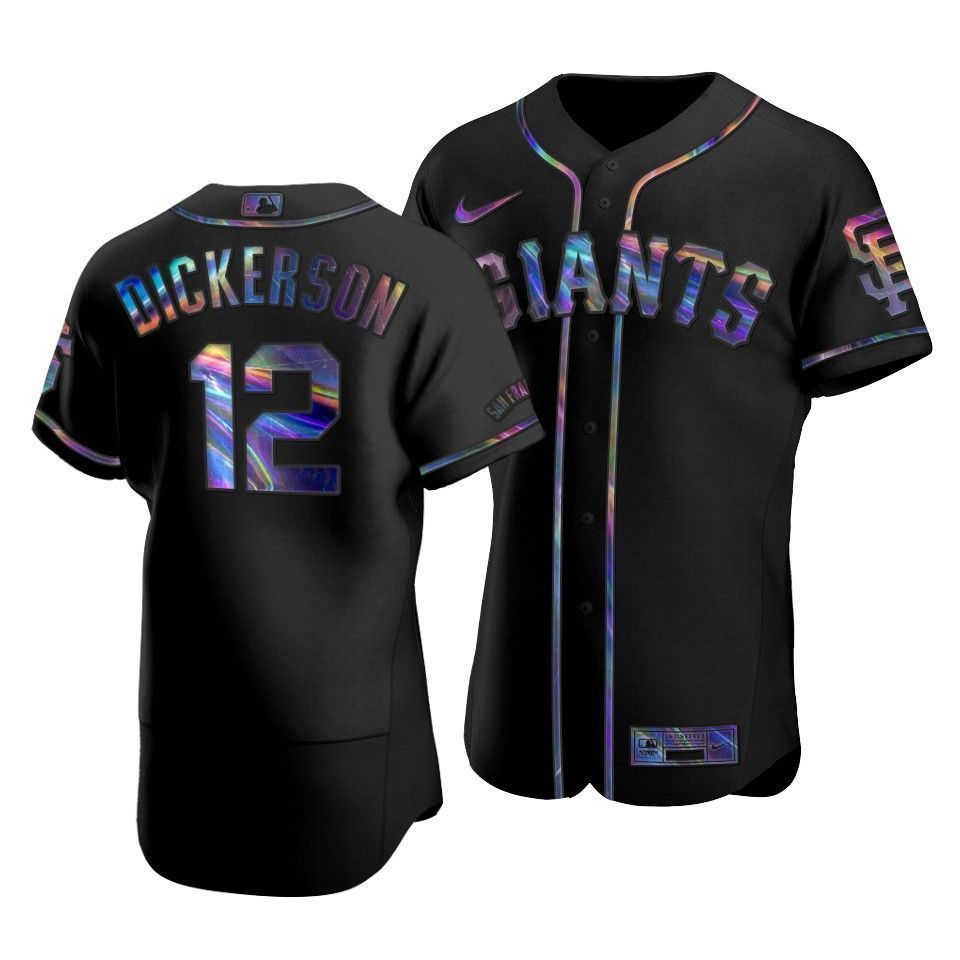 Men’S San Francisco Giants Alex Dickerson #12 Iridescent Logo Holographic Limited  Jersey Black