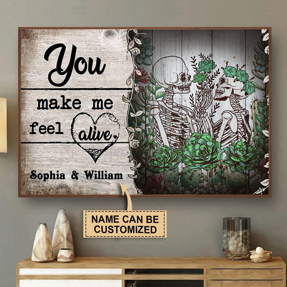Personalized Canvas, Custom Canvas Prints Succulent Skull Couple You Make Me Poster Print, Canvas Poster Wall Art, Canvas Print Wall Decor