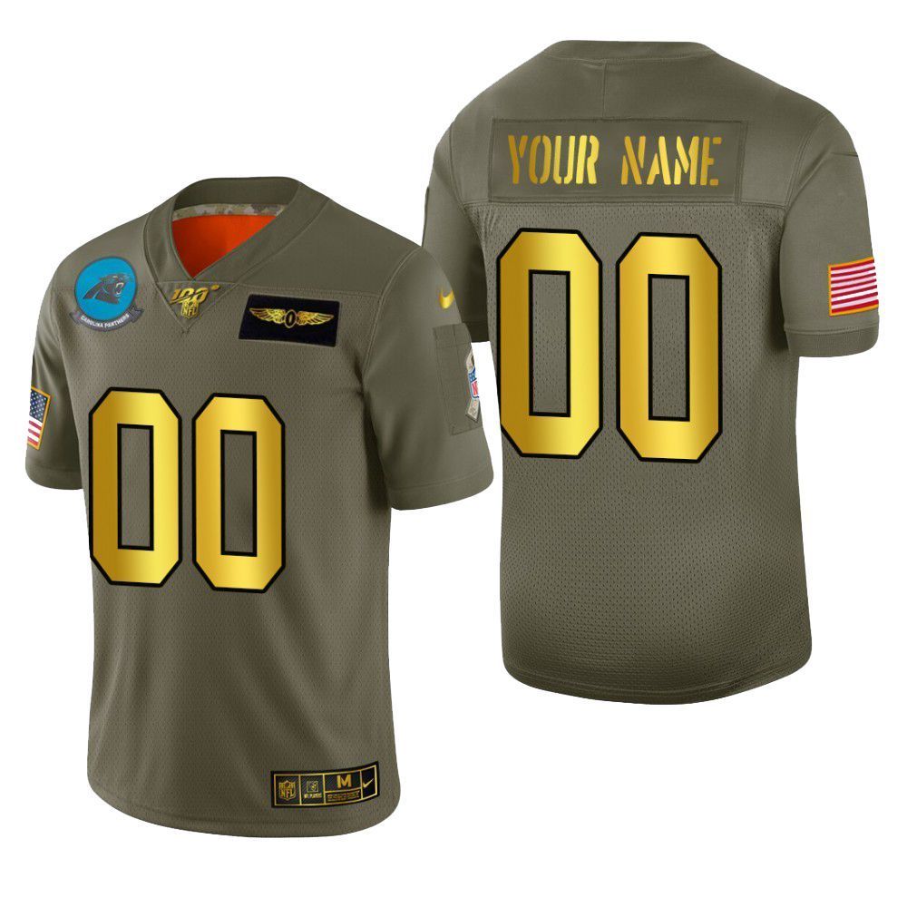 Carolina Panthers Custom 2019 Salute To Service NFL 100 Mens Jersey Metallic