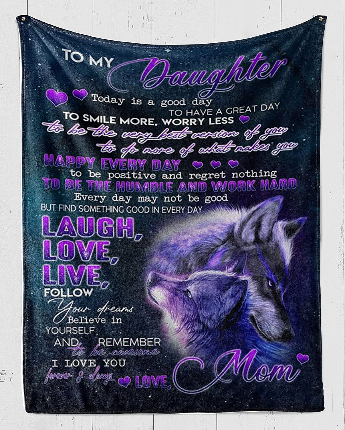 Wolf Blanket – Mom to My Daughter – Laugh, Love, Live – Fleece Blanket 3D Soft Cozy Lightweight Durable Plush Throw Blanket for Bedroom Living, Gift for Daughter