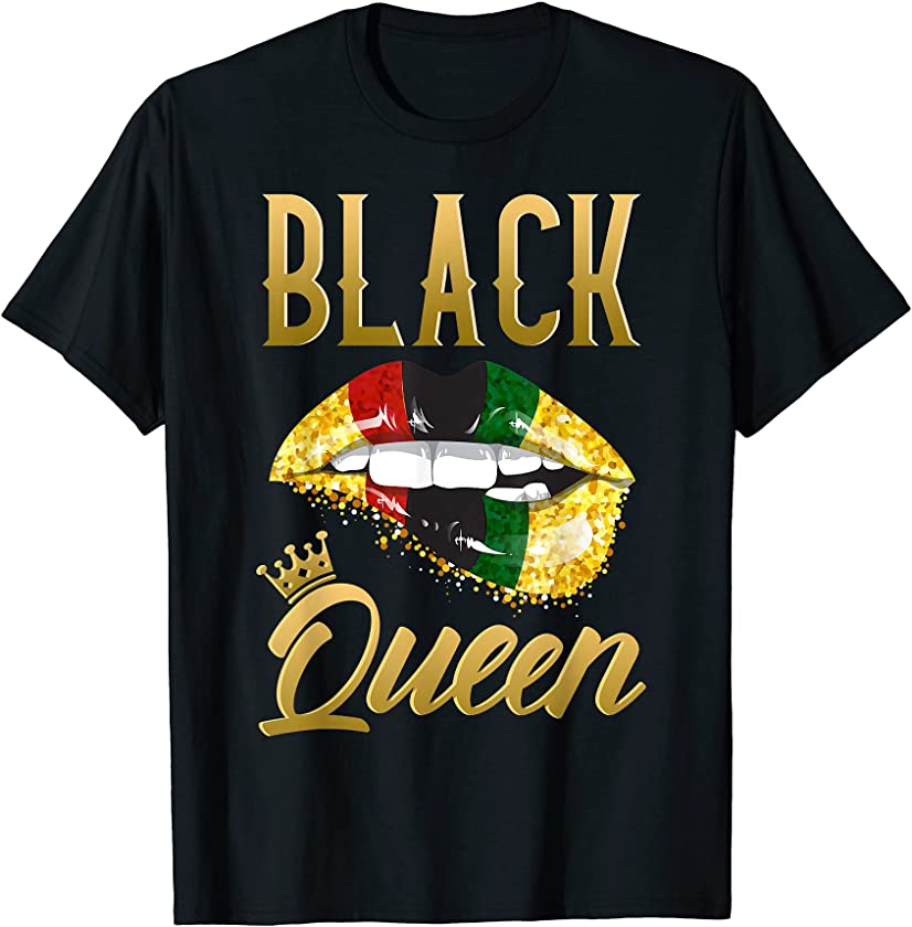 Black Queen Lips Pan African Biting Lip Teeth T-Shirt