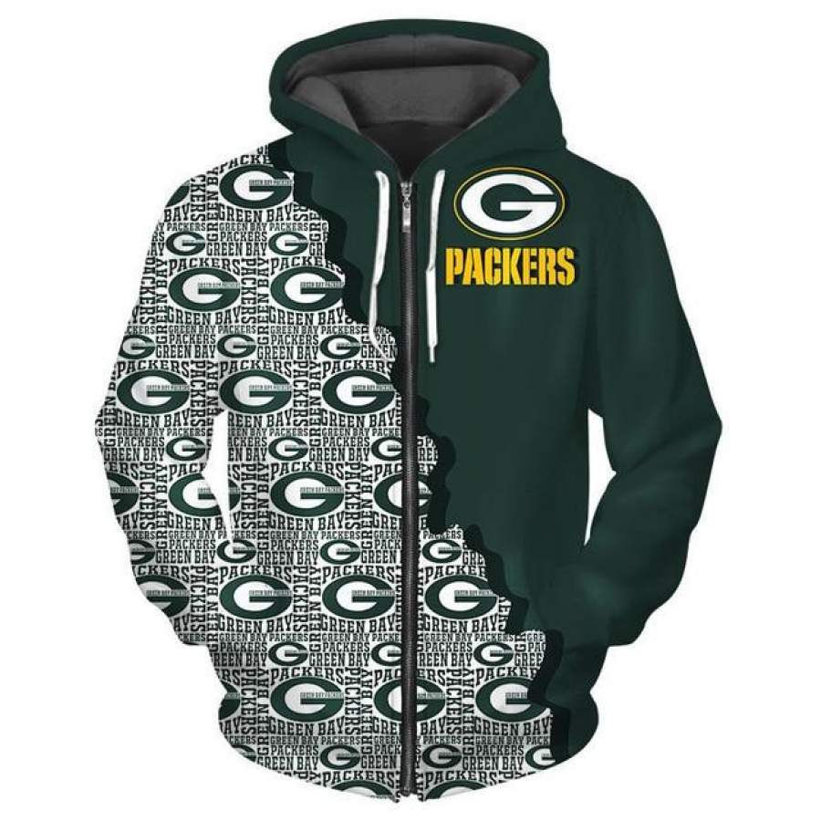 Green Bay Packers Cool 3D Zipper Hoodie