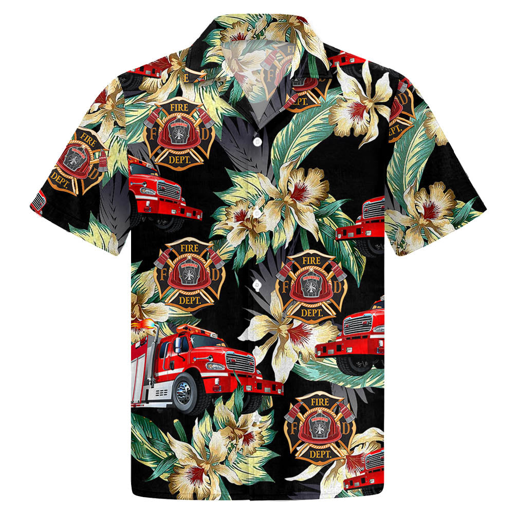 Firefighter Floral Vintage Hawaiian Shirt, Summer Hawaiian Shirts For Men, Women Aloha Beach Shirt