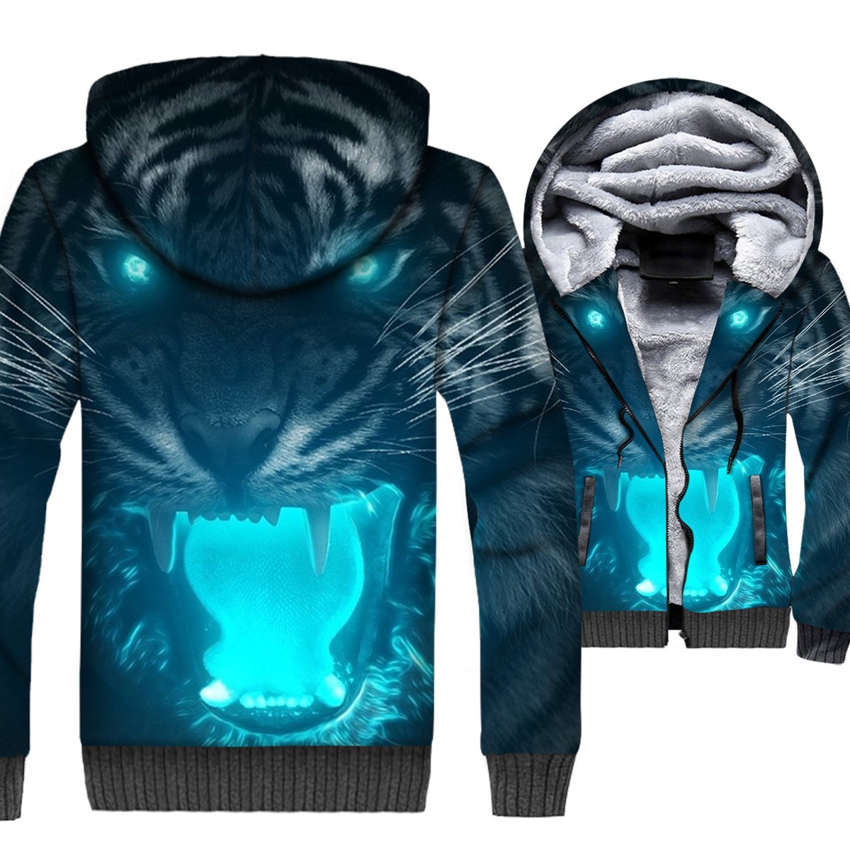 Animal Jackets – Animal Series Tiger Blue Flame Super Cool 3D Fleece Jacket