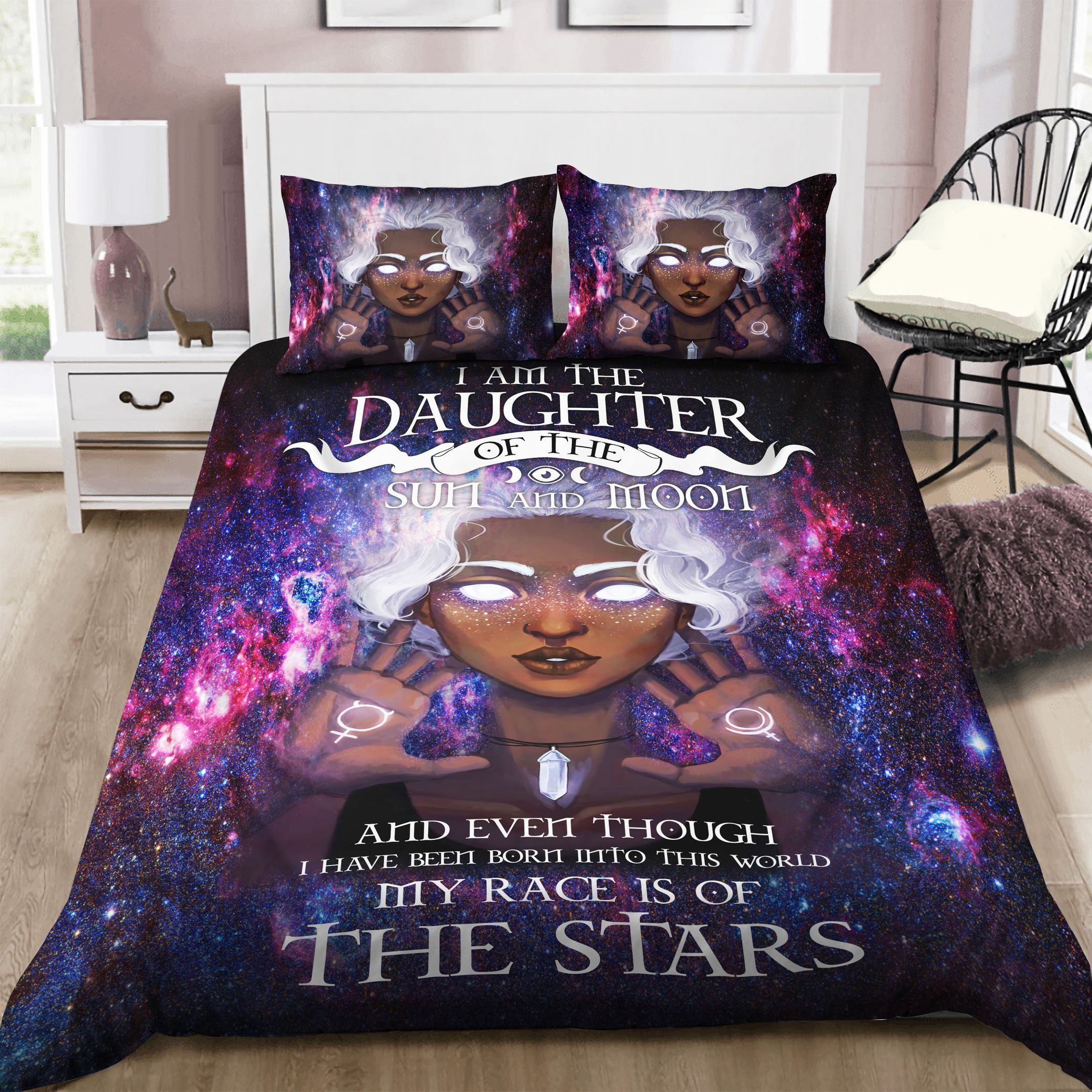 3D Black Girl I Am The Daughter Of The Sun And Moon Cotton Bed Sheets Spread Comforter Duvet Cover Bedding Sets