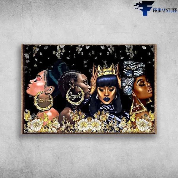 Beautiful Black Woman Dope – Black Queen, Pride Black Women And Gold Flower Poster – Canvas