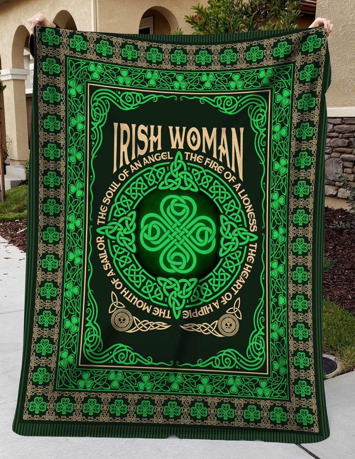 Irish Woman Blanket The Soul Of An Angel The fire Of A Lioness Saint Patrick’s Day Gifts Sherpa Fleece Blanket Ireland Celebration Gifts MLB x Fashionfrontiers