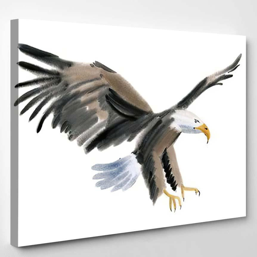 Watercolor Illustration Bird Eagle White Background 1 – Eagle Animals Canvas Print