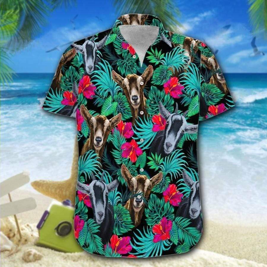 Hawaiian Aloha Shirts Goats Tropical Flowers – Fashion Store