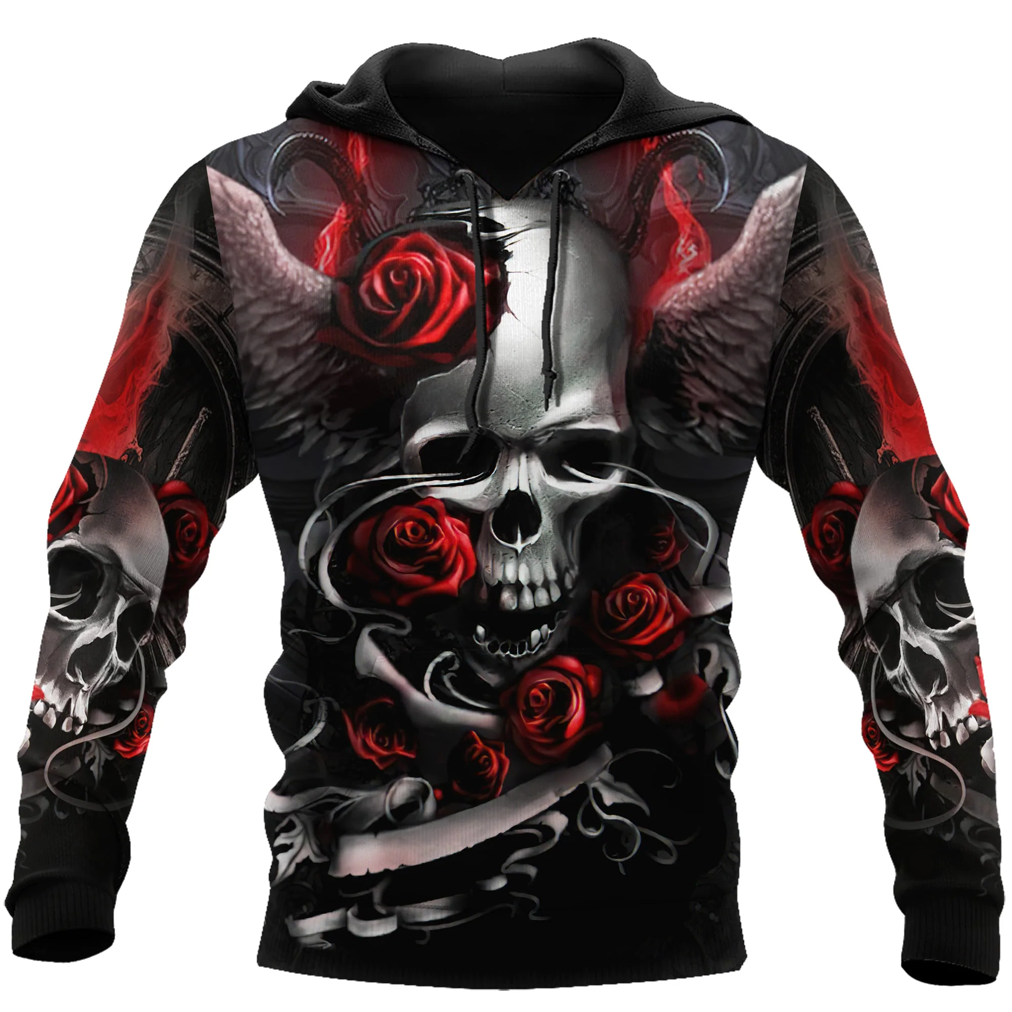 Skull And Rose Hoodie, Skull Hoodies For Son Daughter, Halloween Thrilling Hoodies 3D