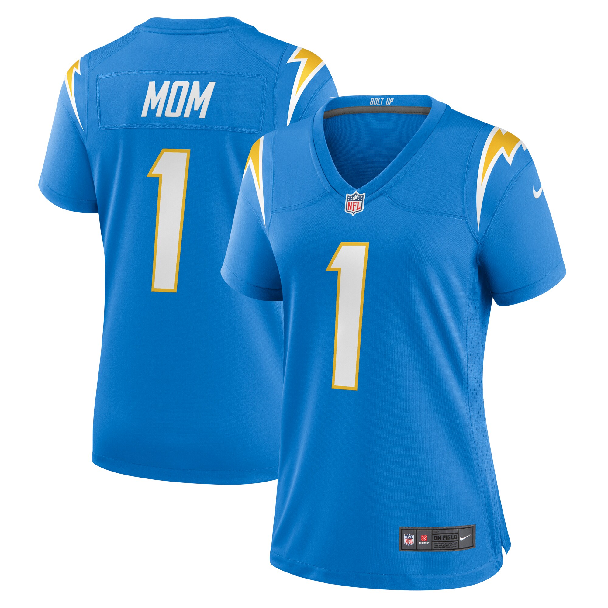 Number 1 Mom Los Angeles Chargers Women's Game Jersey – Powder Blue