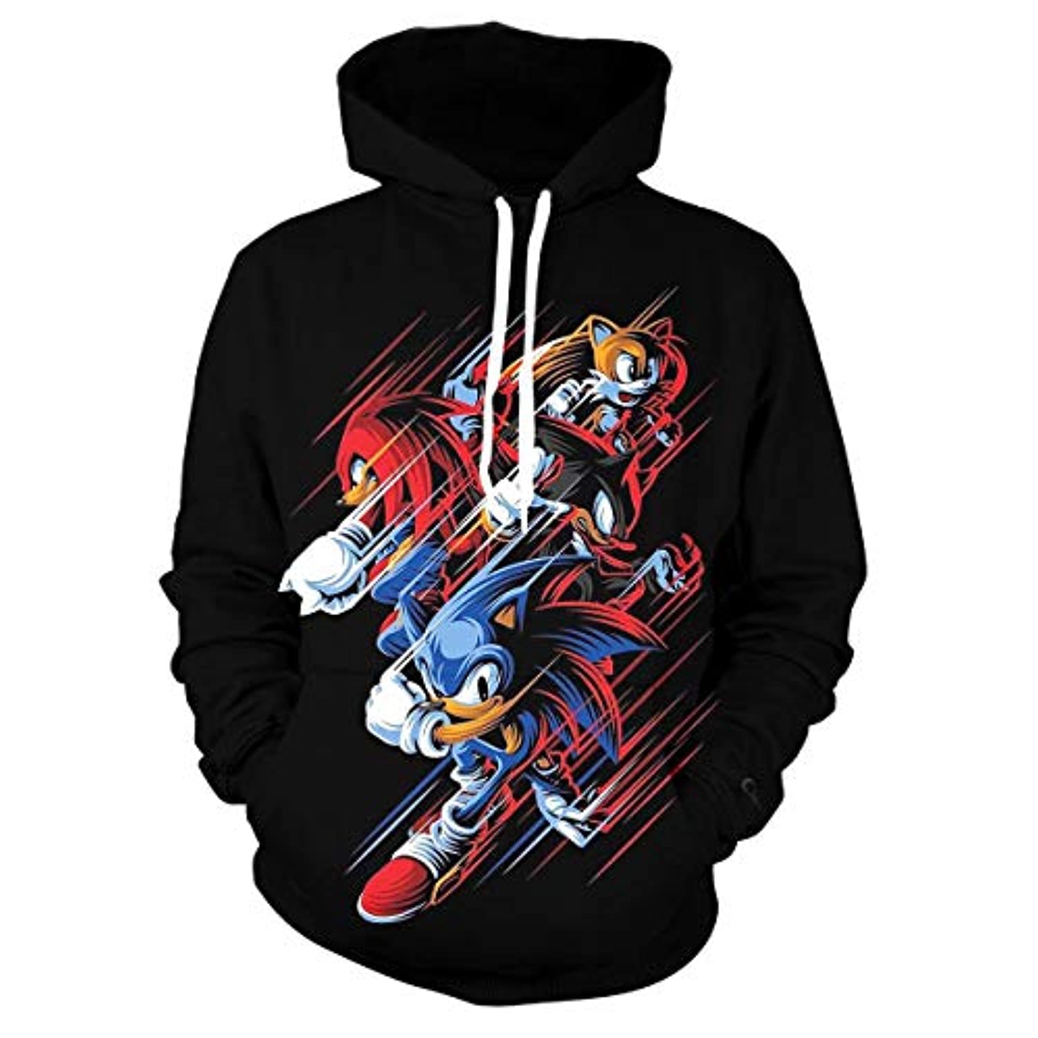 Cartoon Games Sonic Hoodie – Sonic the Hedgehog 3D Print Pullover Hooded Sweatshirt Black