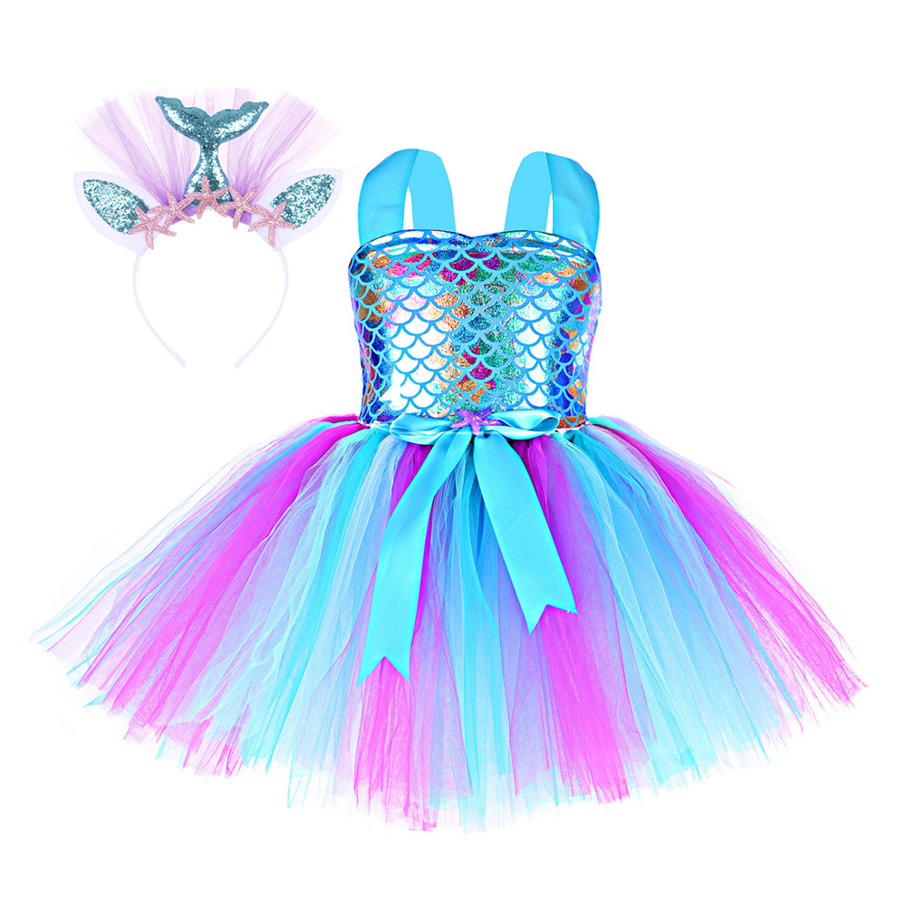 Summer Girls TUTU Dress Princess Evening Dresses Sequins Mermaid Kids Ball Gown Dress Festival Party Children’s Dress Mesh Hair alx