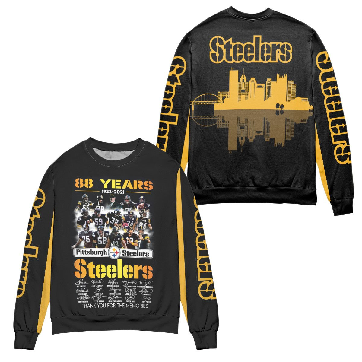 Pittsburgh Steelers Football Team 80 Years Anniversary Ugly Christmas Sweater – All Over Print 3D Sweater – Black-Tph