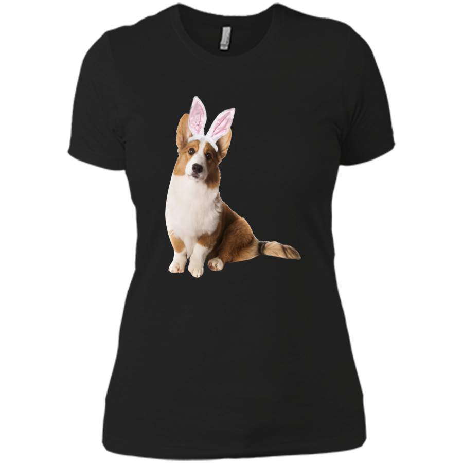 Cardigan Welsh Corgi Wearing Easter Bunny Ears Dog T-Shirt Next Level Ladies Boyfriend Tee