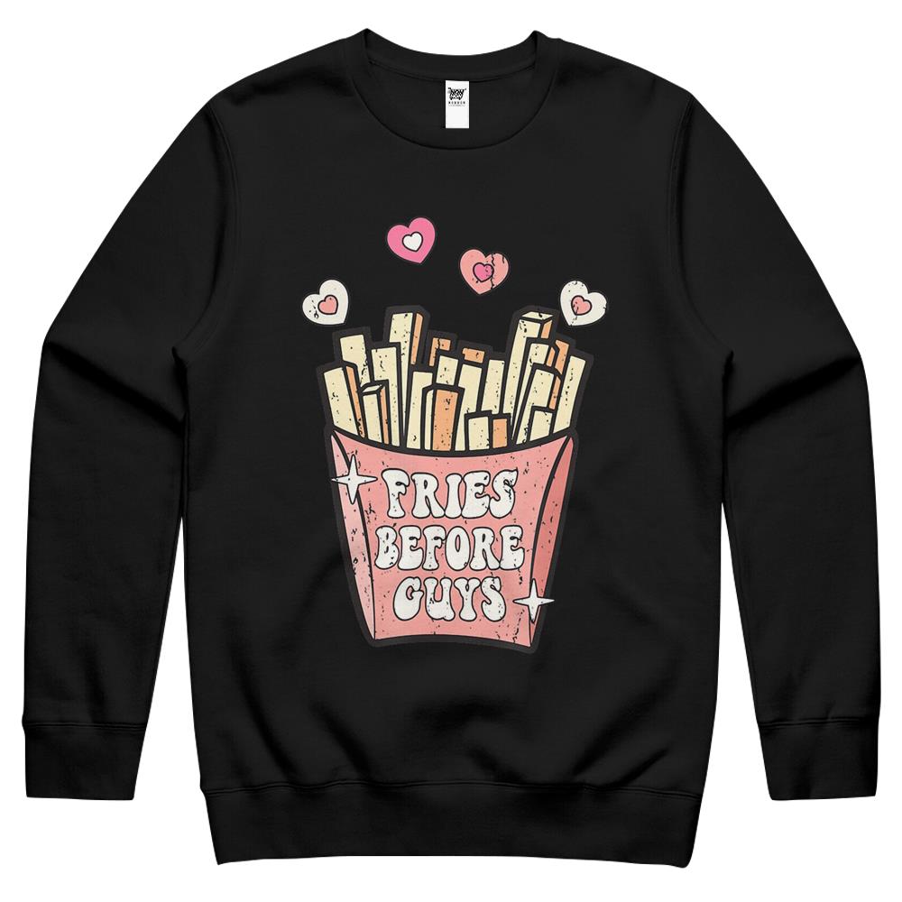 Fries Before Guys Teenage Girls Dating Valentine Day Crewneck Sweatshirt