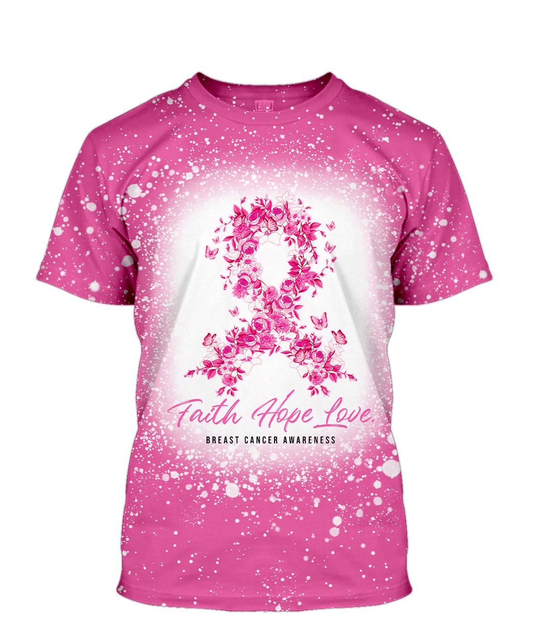 Gearhumans 3D Butterfly Faith Hope Love Breast Cancer Awareness Custom Bleached Tshirt