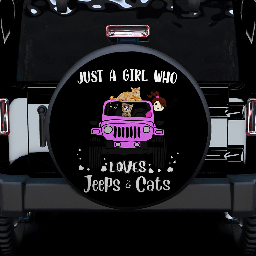 Just A Girl Who Love Jeep And Cat Pink Car Spare Tire Covers Gift For Campers