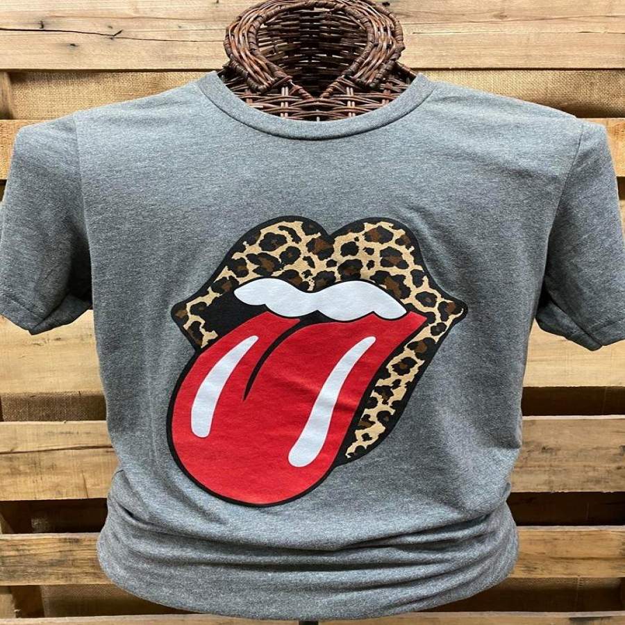 Southern Chics Apparel Leopard Lips with Tongue Canvas Girlie Bright T Shirt