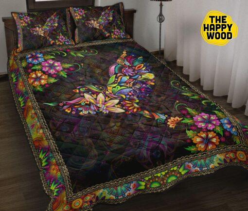 Hummingbird Flower Mandala Colorful Style Quilt Bed Set And Pillow Covers