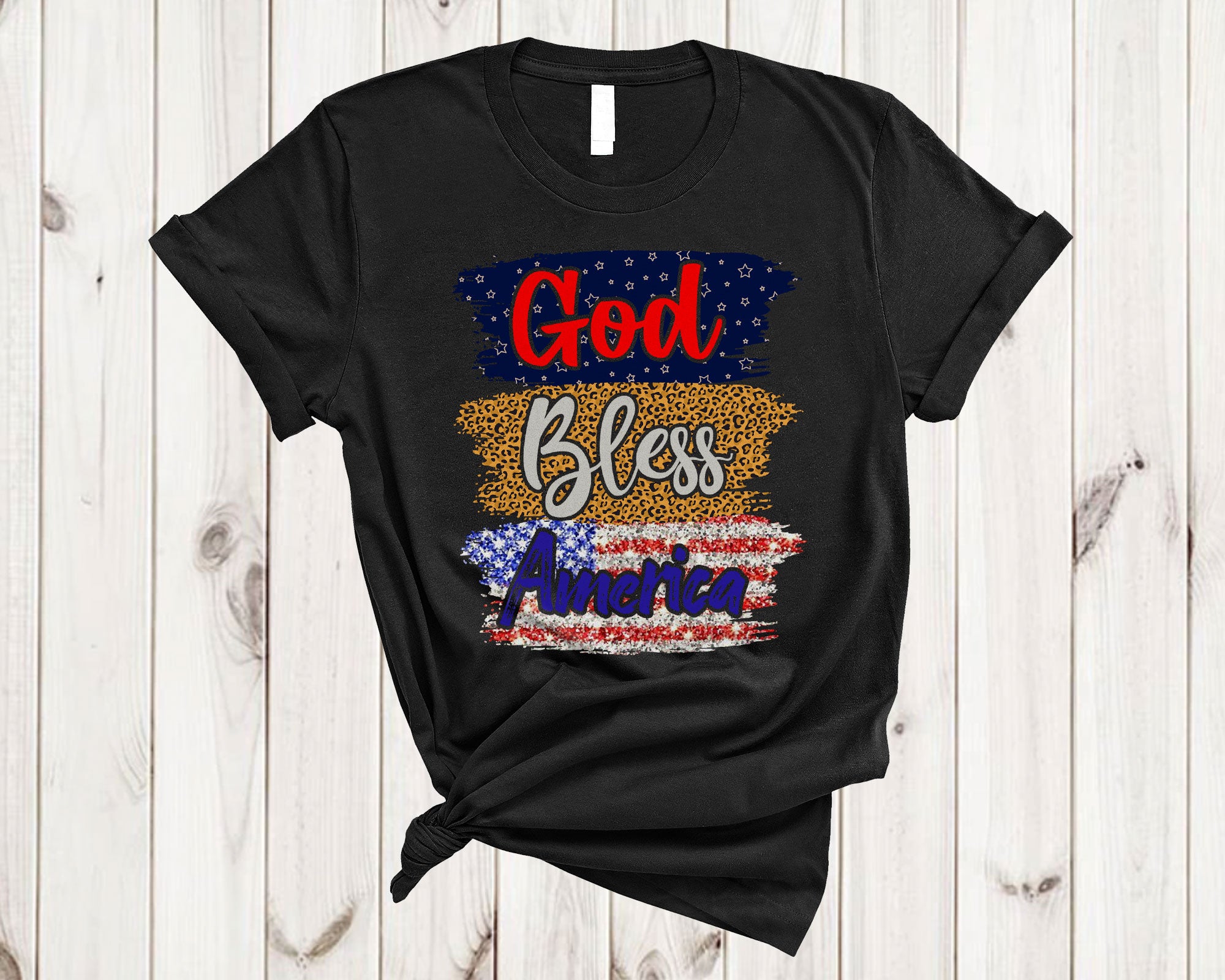 4Th Of July Shirt God Bless America 4Th Of July Freedom Independence Day Leopard Patriotic T-Shirt