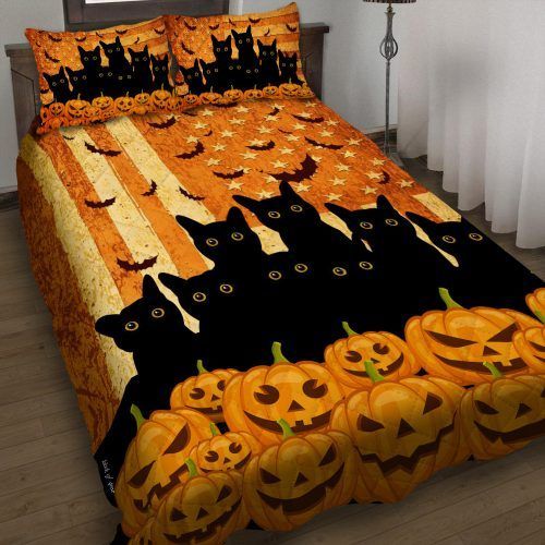 82DDTCT-Black Cats Halloween Quilt Bed Set