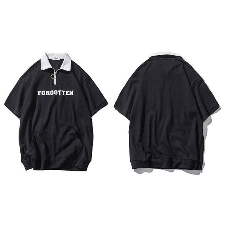 Forgotten Letter Print Polo Shirts Short Sleeve Men Hip Hop Shirt Black Plain  New Summer Casual Polo Street wear
