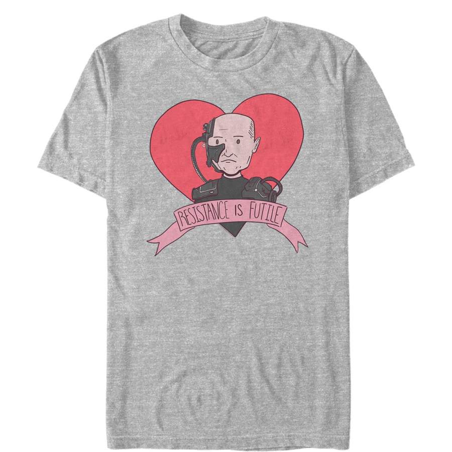 Star Trek Men’s Next Generation Valentine’s Cartoon Borg Picard  T Shirt