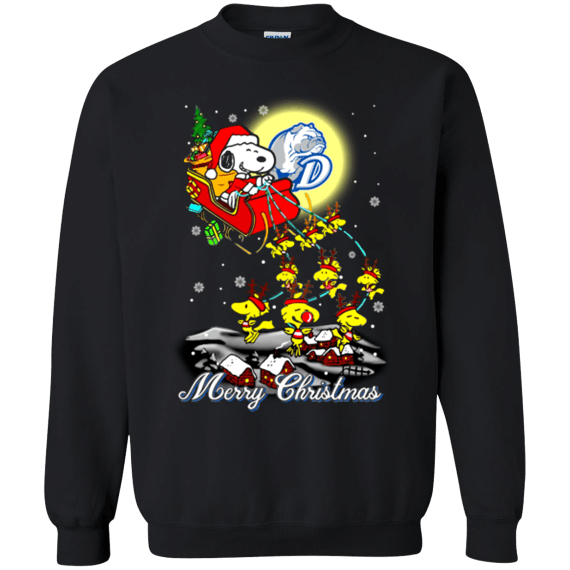 Spectacular Drake Bulldogs Snoopy Ugly Christmas Sweaters Santa Claus With Sleigh Sweatshirts