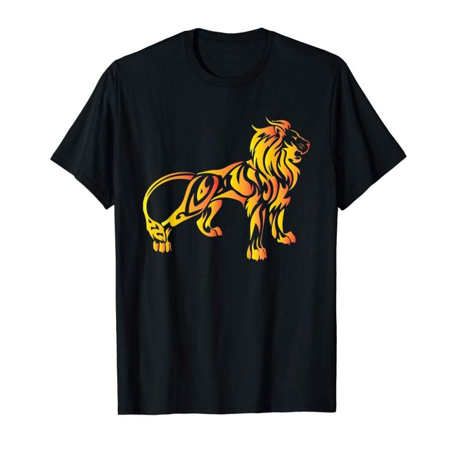 Yellow Lion Flames Cool Graphic King T Shirt Men Sports T Shirt