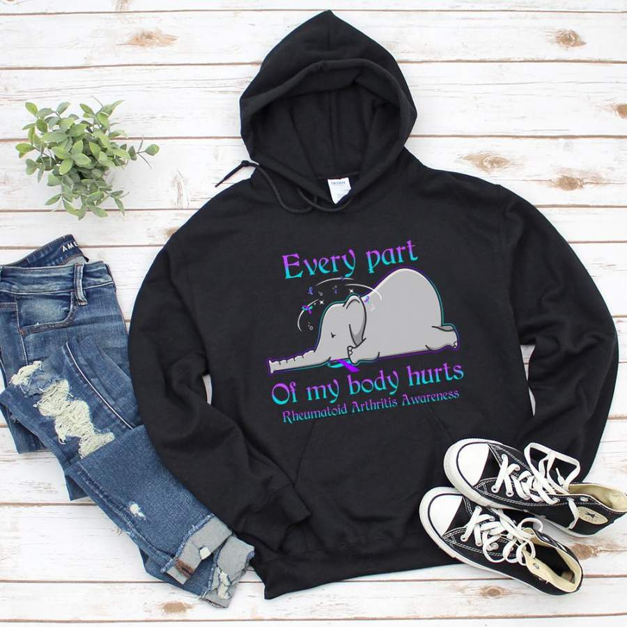 Rheumetoid arthritis awareness elephant every part of my body hurts black hoodie for men and women S-5XL