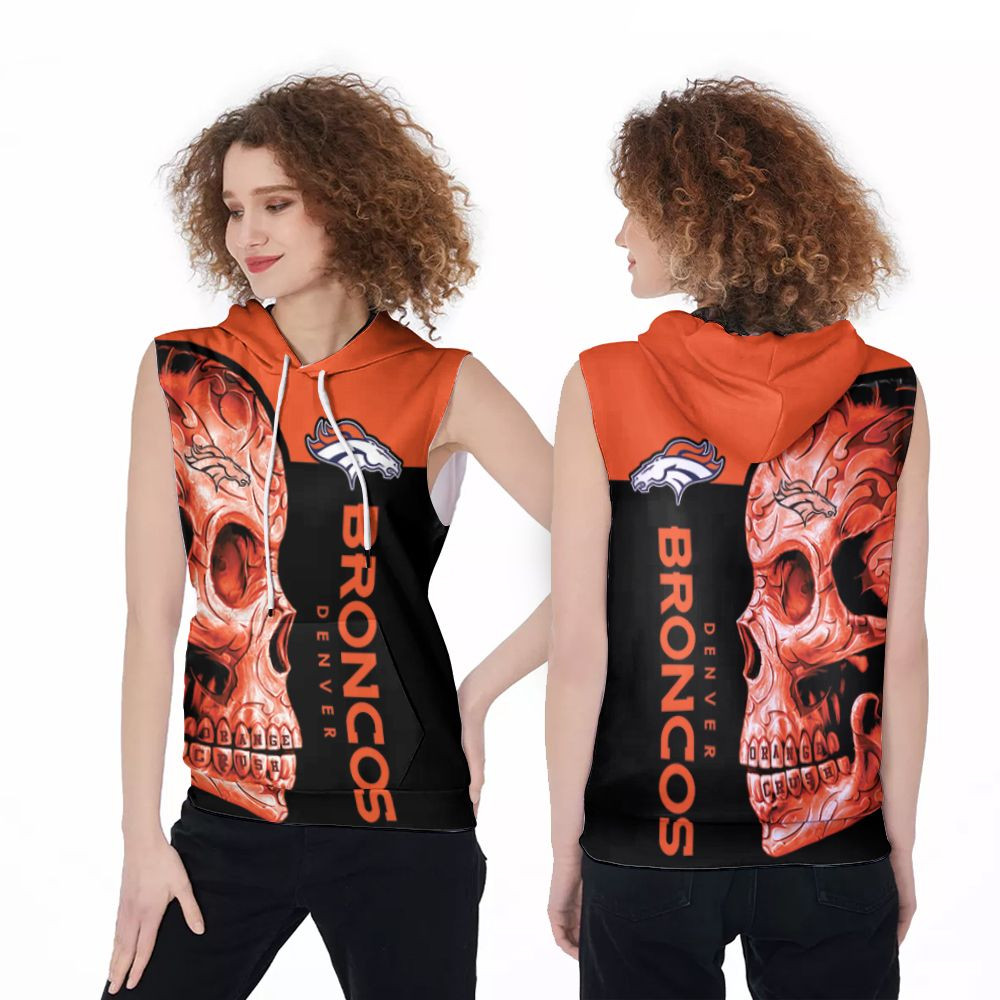 Sugar Skull Denver Broncos Flower Pattern 3D Designed For Denver Broncos Fan Sleeveless Hoodie