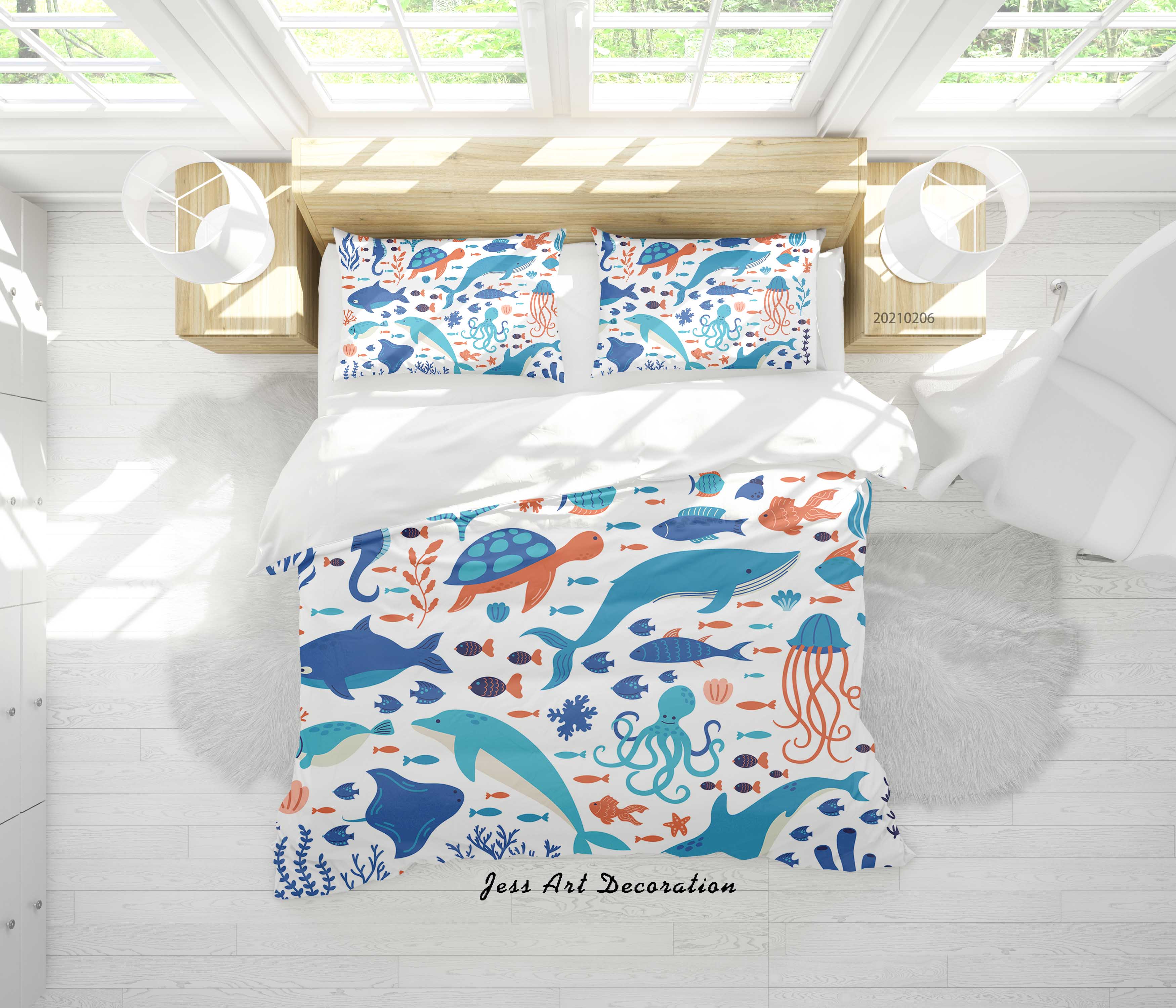 3D Hand Drawn Octopus Sea Turtle Whale Quilt Cover Set Bedding Set Duvet Cover Pillowcases 149