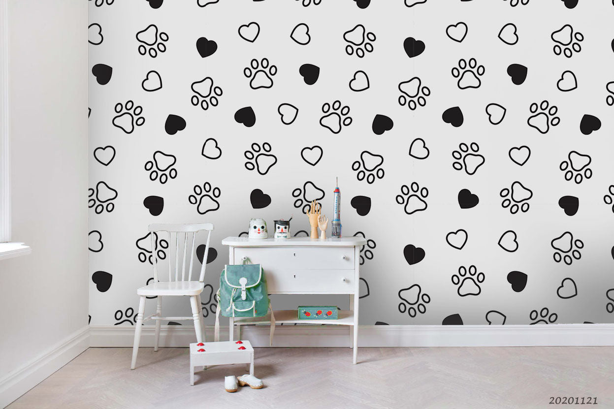 3D Cartoon Animal Footprint Love Heart Wall Mural Wallpaper Lqh 50