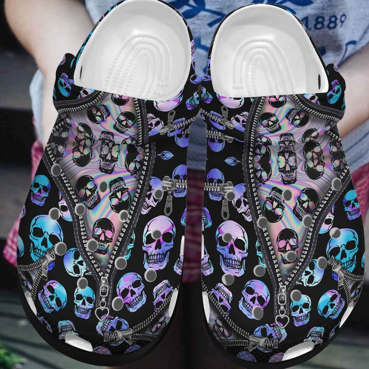 Skull Personalized Clog, Custom Name, Text, Color, Number Fashion Style For Women, Men, Kid, Print 3D Skulls In Zipper