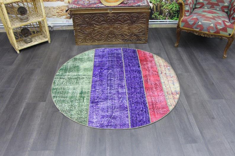 Turkish Rug, Round Rug, Floor Rug, Office Round Chair Mat, Living Room Indoor Mat, Non-Slip Mat, Gift For Her/Him