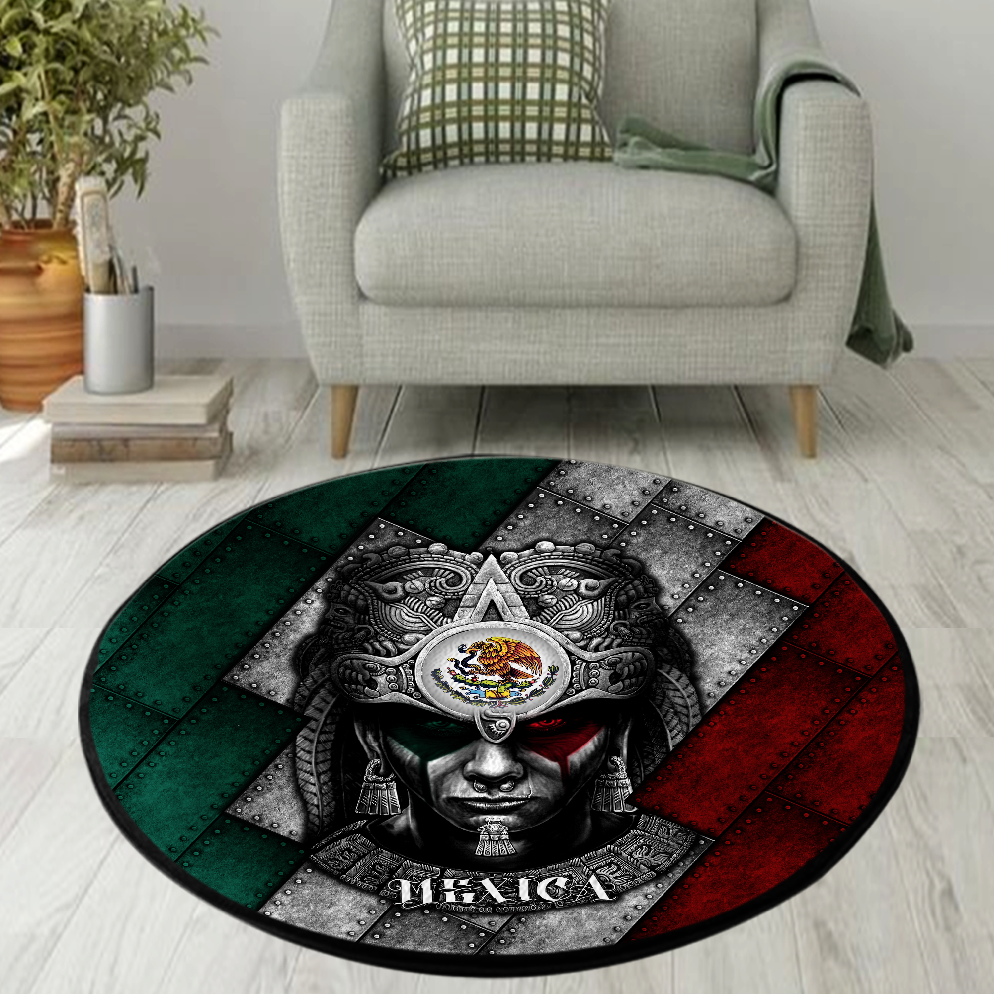 Bricks Pattern Mix Mexican Warrior Aztec All Over Printed Circle Rug – Am Style Design