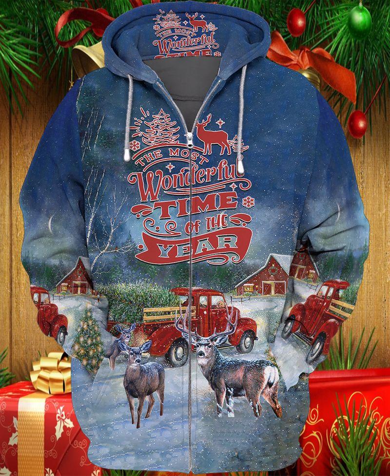 The Most Wondeful Time Of The Yearreindeer 3D Zipper Hoodie