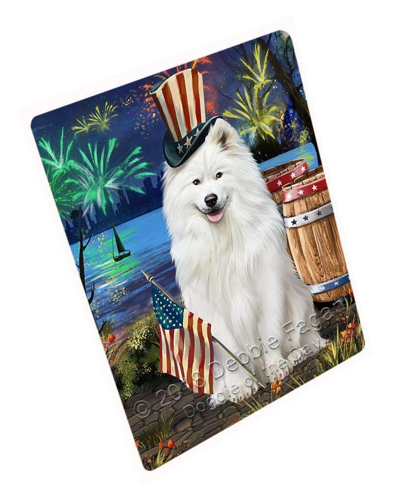 4Th Of July Independence Day Fireworks Samoyed Dog At The Lake Blanket Blnkt76998