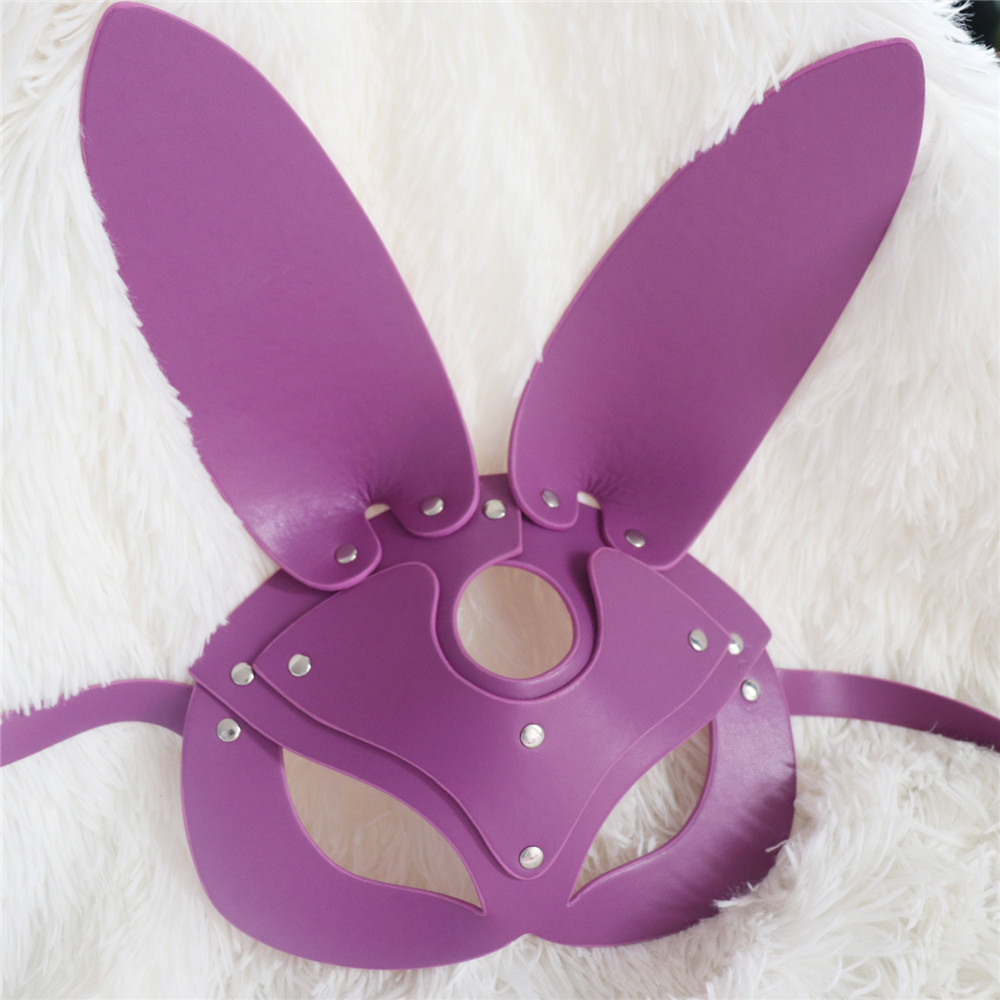 B.CYQZ Sexy Bunny Ears Masks Pink PU Leather Masquerade Cosplay Masks Bondage Harness Woman Accessories Gothic Prop Halloween alx