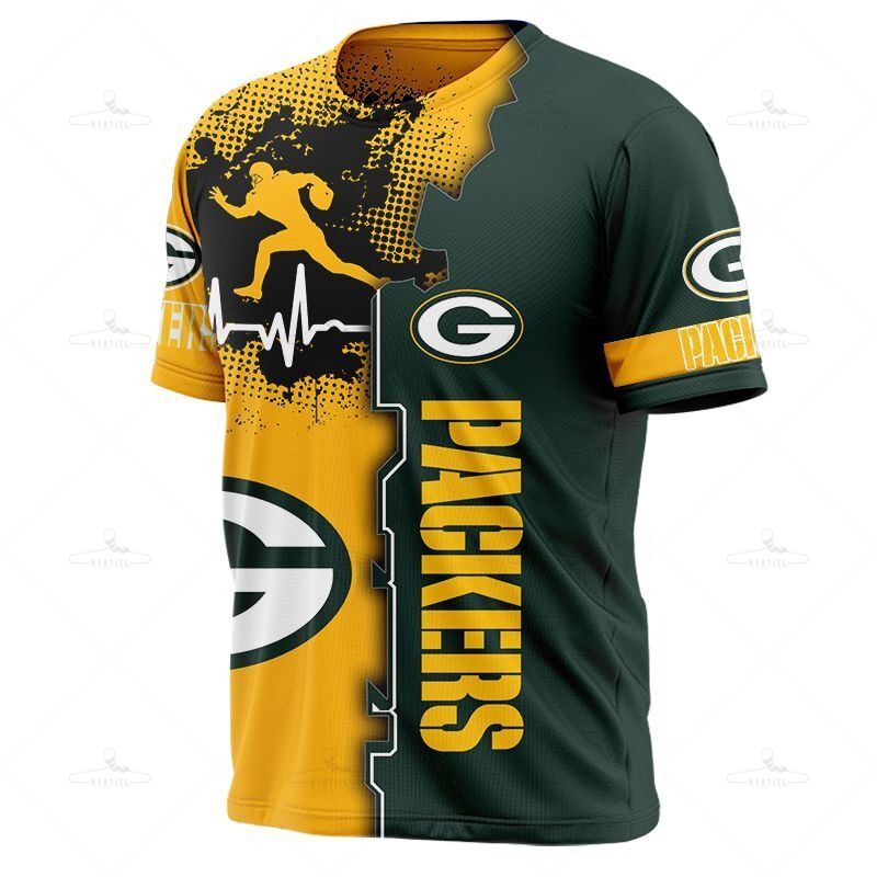 Green Bay Packers T-Shirt Graphic Heart Ecg Line