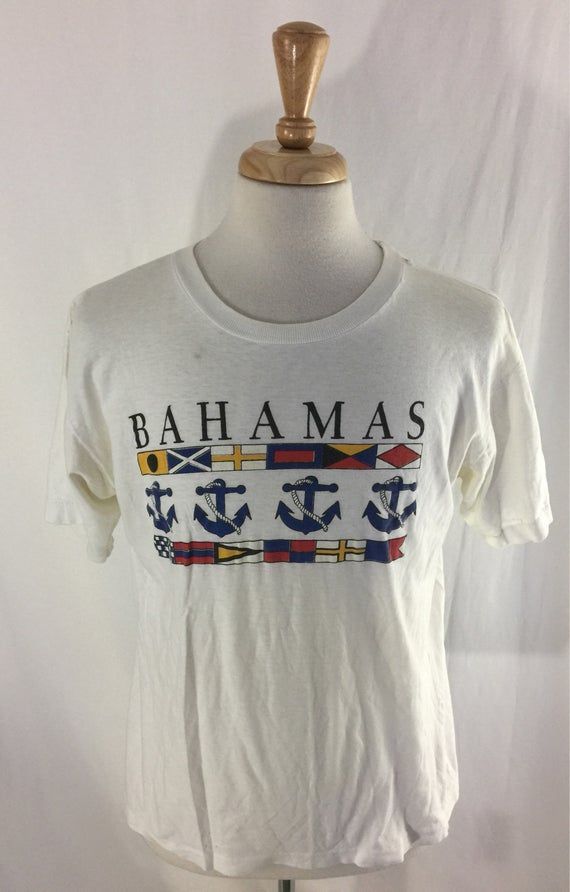 Vintage 80S Bahamas Anchor Flag White Shirtsaling Shirt