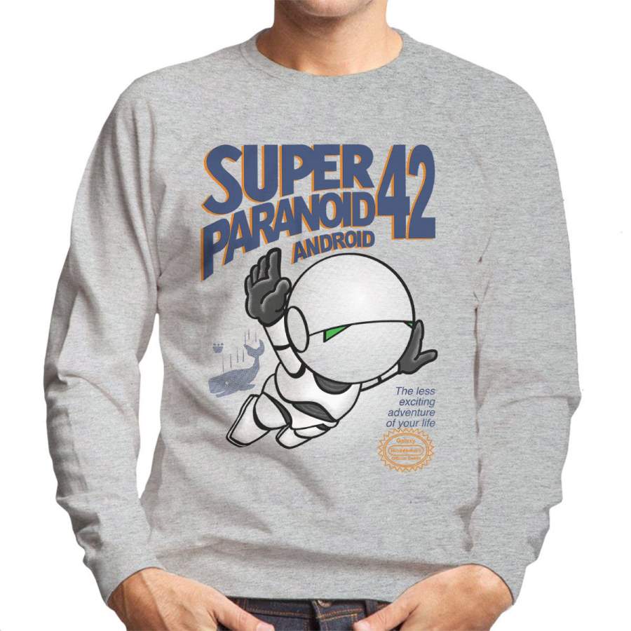 Super Paranoid Android 42 Hitchhikers Guide Mario Men’s Sweatshirt